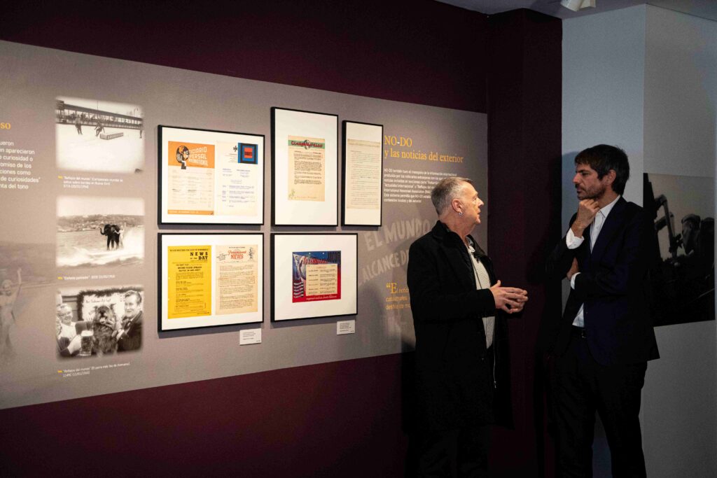 Inauguración de la muestra ‘NO-DO. El mundo de ayer. Imagen y propaganda del franquismo’ en la sala de exposiciones de la Filmoteca Española (Madrid)