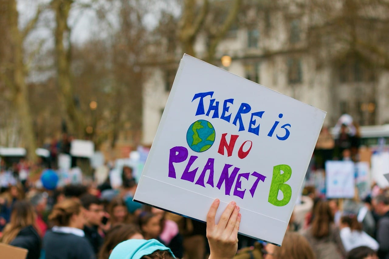 Cartel con el mensaje “There is no Planet B” en una manifestación por la acción climática.